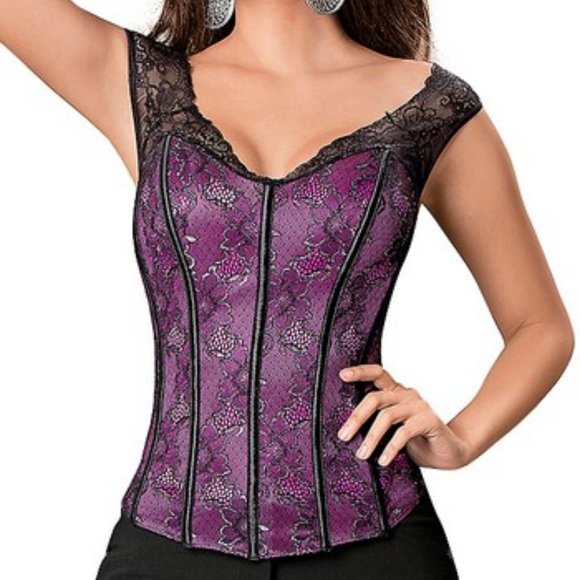 NWOT Fuchsia Lace-Sleeve Corset - Sz 36 - Picture 1 of 6